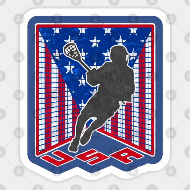 Lacrosse USA American Flag Lacrosse T-shirt Sticker by TeeCreations